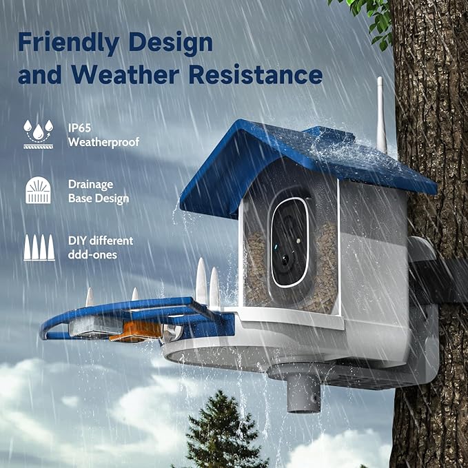 Bird Feeder with Camera Bird Feeders for Outdoors with Solar Panel, AI Identification, Ideal Gift for Lovers Friends and Parents, Navy Blue-Ruum Studio Home