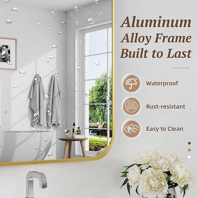 Bathroom Mirror 60" x 36", Large Rectangle Wall Mirror, Gold Metal Frame Wall Mounted Mirrors for Bathroom, Vanity, Bedroom, Entryway Decor(Horizontal/Vertical)-Ruum Studio Home