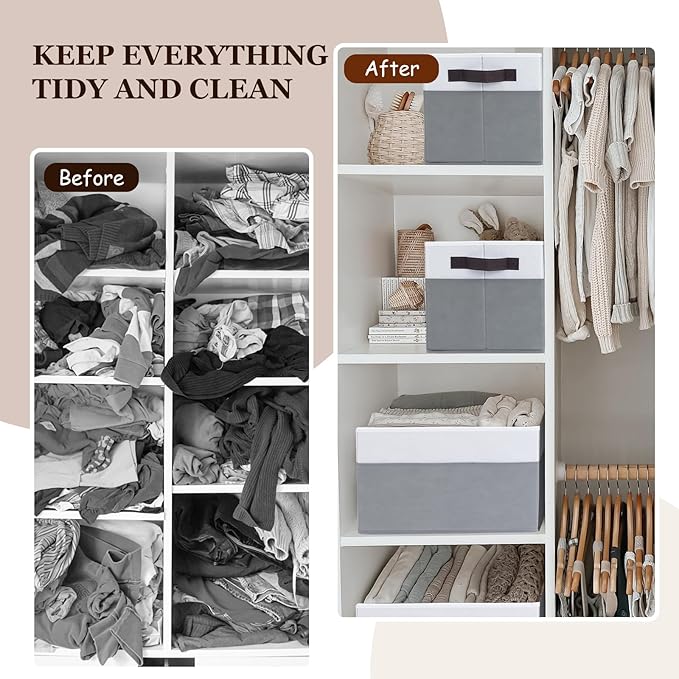 Criusia Closet Organizers and Storage Baskets - 6 Pack Shelf Organizer Bins with Handles - Clothes Storage Bins for Bedroom Nursery Home Closet Organization - Blanket Toy Storage Organizer-Ruum Studio Home