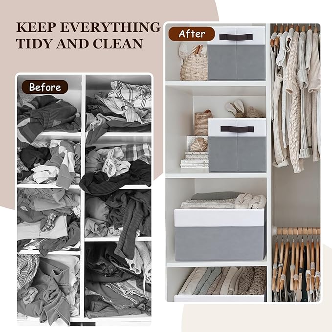 Criusia 12 Pack Large Storage Baskets for Shelves | Fabric Closet Organizers and Storage Bins with Handles for Home Organization | Decorative Collapsible Basket for Organizing Clothes Toy Nursery-Ruum Studio Home