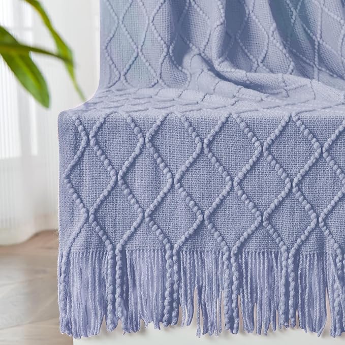 inhand Knitted Throw Blanket for Couch and Bed, Soft Living Room Home Decor Knitted Blanket with Tassel, Outdoor Lightweight Breathable Summer Blanket, Farmhouse Warm Woven Decorative, 50"x60"-Ruum Studio Home