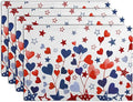 Red Blue Heart Stars 4th of July Placemats Set of 4 Patriotic America Independence Memorial Day Linen Table Mats 12x18 Inch Washable Place Mats for Party Kitchen Dining Outdoor Indoor Decor-Ruum Studio Home