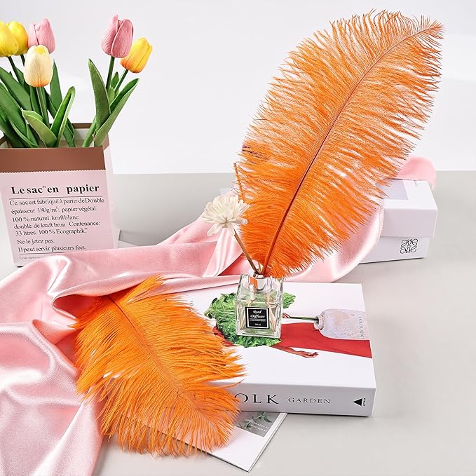 THARAHT Orange Ostrich Feathers 12pcs Natural Bulk 10-12Inch 25cm-30cm for Crafts Wedding Party Centerpieces Halloween and Home Decoration Feathers-Ruum Studio Home