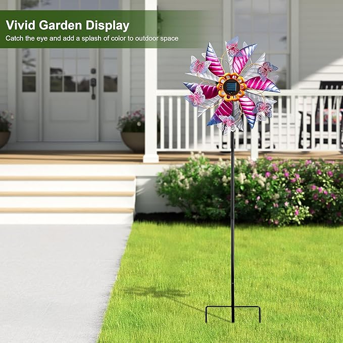 Solar Wind Spinner Outdoor, 360° Metal Large Butterflies Wind Sculpture with Outdoor Kinetic Windmills with Vine String LED Lights for Decor Garden Patio, Lawn & Yard-Ruum Studio Home