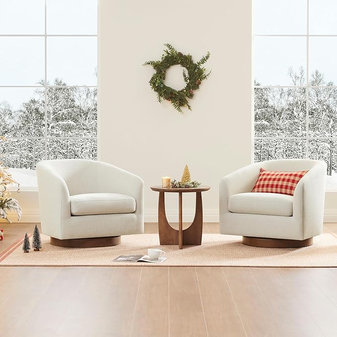 CHITA Swivel Accent Chair, FSC Certified Upholstered Fabric Barrel Chair for Living Room, Fully Assembled, Linen-Ruum Studio Home