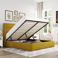 Allewie Full Size Lift Up Storage Bed, Modern Wingback Headboard, Hydraulic Support, No Box Spring Needed, Olive Yellow-Ruum Studio Home