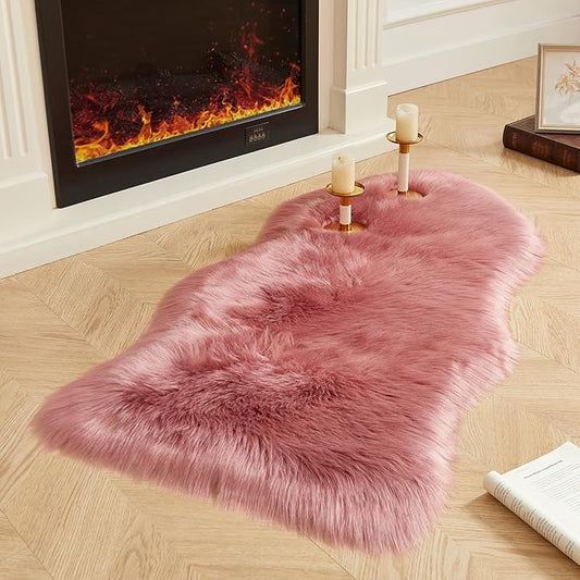 AMTOVO Faux Fur Rug, Blush Pink Area Rug, Fluffy Sheepskin Rug, Fuzzy Ultra Soft 2 x 4 ft Shag Rugs for Bedroom Sofa Throw Cushion Room Decor, Sheepskin-Ruum Studio Home