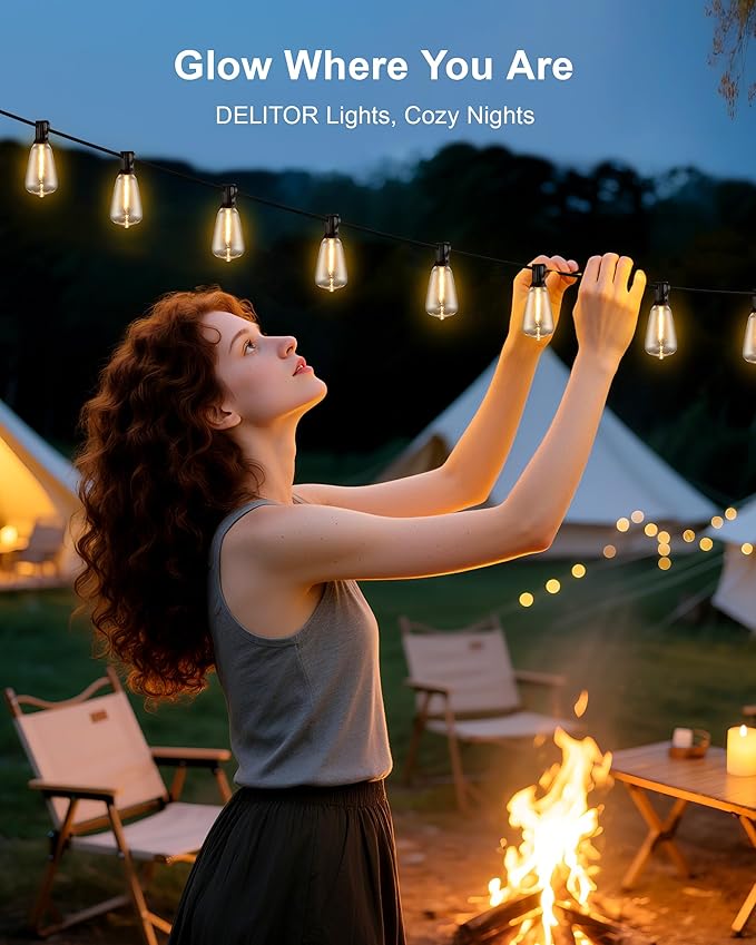 Outdoor String Lights - 50FT LED Patio Lights with 27 Shatterproof Waterproof Bulbs, Connectable Dimmable Edison IP65 ST38 Outside Lights for Garden, Balcony, Porch, Backyard, Deck, Home Decor-Ruum Studio Home