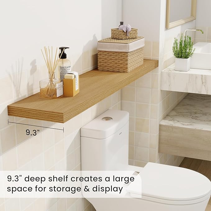 Fun Memories 48 Inch Deep Floating Shelves for Wall, 2 Pack of Long Wall Mounted Wood Shelves with Invisible Brackets for Bathroom, Bedroom, Living Room, Kitchen Decor and Storage, Oak-Ruum Studio Home