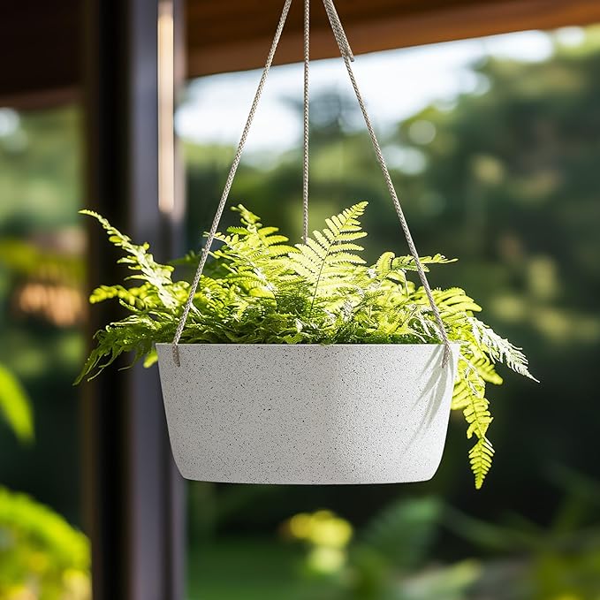 La Jolie Maison Large Hanging Planters - 12 Inch Outdoor Flower Pots, Hanging White Planters Set of 2-Ruum Studio Home