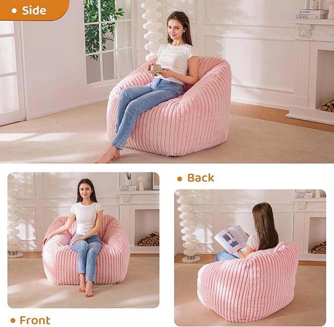 BYBYME Giant Bean Bag Chair for Adults and Kids, Large Comfy Cozy Beanbag, Floor Sofa for Teens, Living Room, Gaming, Reading, Pink-Ruum Studio Home