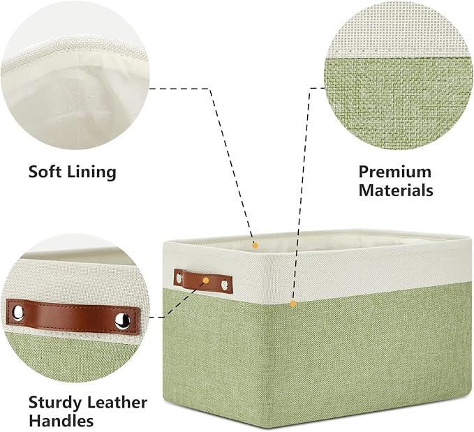 DULLEMELO Fabric Storage Bins for Laundry, Home, Foldable Storage Baskets for Shelves, Toys, Collapsible Storage Bins for Office,Bedroom(3-Pack Medium-15 inch X 11 inch X 9.5 inch , White&Green)-Ruum Studio Home
