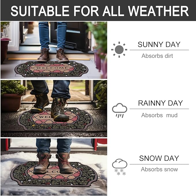 CHICHIC Entrance Door Mat Large 24 x 36 Inch Entry Way Doormat Front Door Rugs Outdoors Heavy Duty Welcome Mat Non Slip Rubber Back Low Profile for Garage, Patio, High Traffic Area, Small Flower-Ruum Studio Home