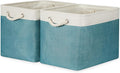 Bidtakay Foldable Storage Bins Set of 2 Tall Cloth Baskets 16" X 11.8" X 11.8" Decorative Organizers for Linen Closet (White & Teal)-Ruum Studio Home