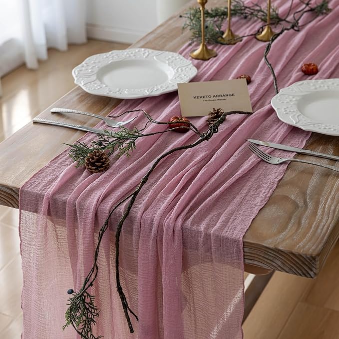 3pcs Cheesecloth Table Runner Dusty Rose Gauze 120 Inch 10 FT Rustic Boho Cheese Cloth Runner for Wedding Baby Shower Bridal Shower Party Long Sheer Centerpiece Fall Home Decoration-Ruum Studio Home
