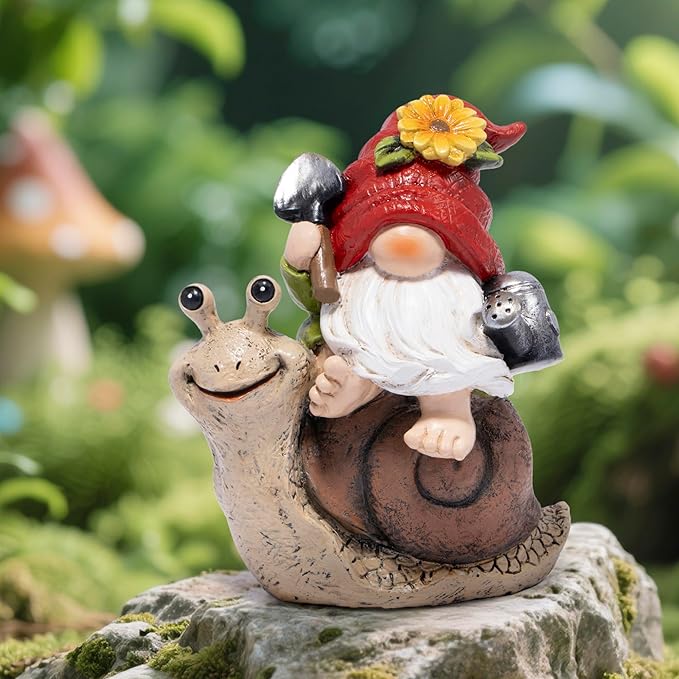 Hodao Spring Garden Gnome Decoration Flower Animal Ornaments Decor Gifts Spring Gnomes for Garden Decorations Summer Elf Figurine Gifts for Mom Outdoor Decor (Red)-Ruum Studio Home