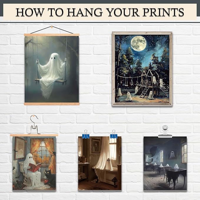 LANCHI95 6 Pcs 8x10in Halloween Wall Art Prints, Vintage Posters, Cute Ghost Pictures for Bedroom Decor (UNFRAMED)-Ruum Studio Home