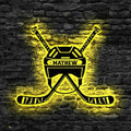 Custom Hockey LED Sign - Goalie Helmet Personalized Name Sign with Crossed Sticks, Light Up Goalie Mask Hockey Room Decor for Boys, Players, Fans-Ruum Studio Home