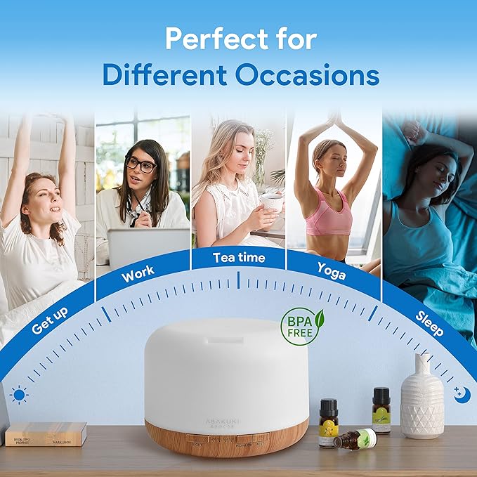 ASAKUKI 500ml Premium, Essential Oil Diffuser with Remote Control, 5 in 1 Ultrasonic Aromatherapy Fragrant Oil Humidifier Vaporizer, Timer and Auto-Off Switch Brown-Ruum Studio Home