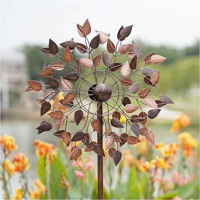 Yard Garden Wind Spinners - Large Wind Spinners Outdoor Metal, Kinetic Lawn Patio Wind Sculptures Windmill Decor (Copper Leaves, W23 x H84)-Ruum Studio Home