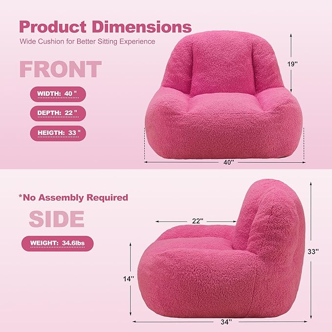 Homguava Bean Bag Chairs for Adults,Giant Beanbag Couch Adult Bean Bag Chair with Filler Included,Modern Lazy Sofa Comfy Chair for Living Room(Pink)-Ruum Studio Home