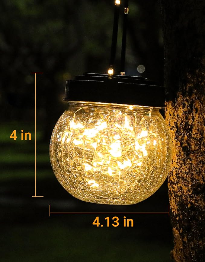 PARTPHONER Solar Lantern Solar Lights Outdoor Waterproof 2-Pack, Solar Powered Hanging Lights Cracked Glass Hanging Globes for Christmas Decoration, Shepherd Hook, Garden Tree Ornaments-Ruum Studio Home