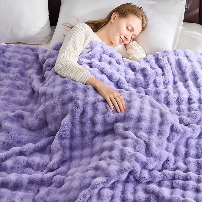 NEWCOSPLAY Faux Fur Throw Blanket Lavender Bubble Blanket Thick Warm Soft for Couch Sofa Bed 550GSM (Lavender, Throw(50"x60"))-Ruum Studio Home