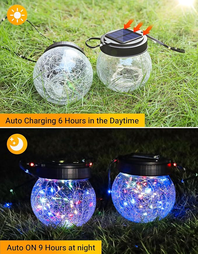 PARTPHONER Solar Lantern Solar Lights Outdoor Waterproof 18-Pack, Solar Powered Hanging Lights Cracked Glass Hanging Globes for Christmas Decoration, Shepherd Hook, Garden Tree Ornaments, Multi-Color-Ruum Studio Home