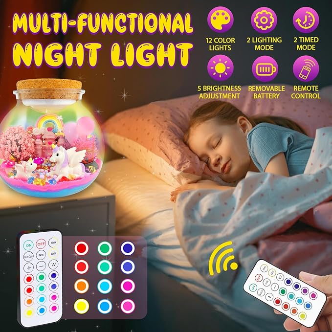 Unicorn Terrarium Crafts Kit for Kids-LED Night Light Up & Remote Unicorn Birthday Gifts Toys for Girls Ages5 6 7 8 9 10 Year Old-Christmas Gifts for Girls-Ruum Studio Home