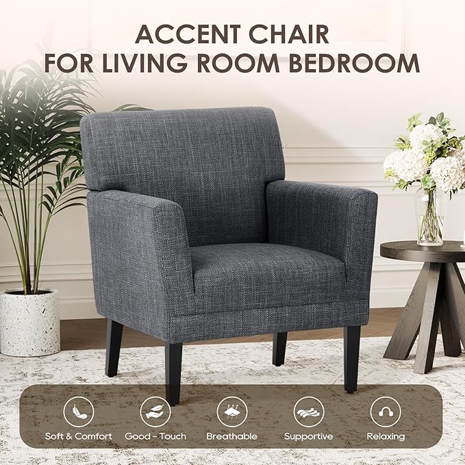 COLAMY Accent Chair Set of 2 for Living Room, Modern Upholstered Fabric Accent Armchair with Back, Soft Single Sofa Chair with Arms for Bedroom/Office/Reception Room, Dark Grey-Ruum Studio Home