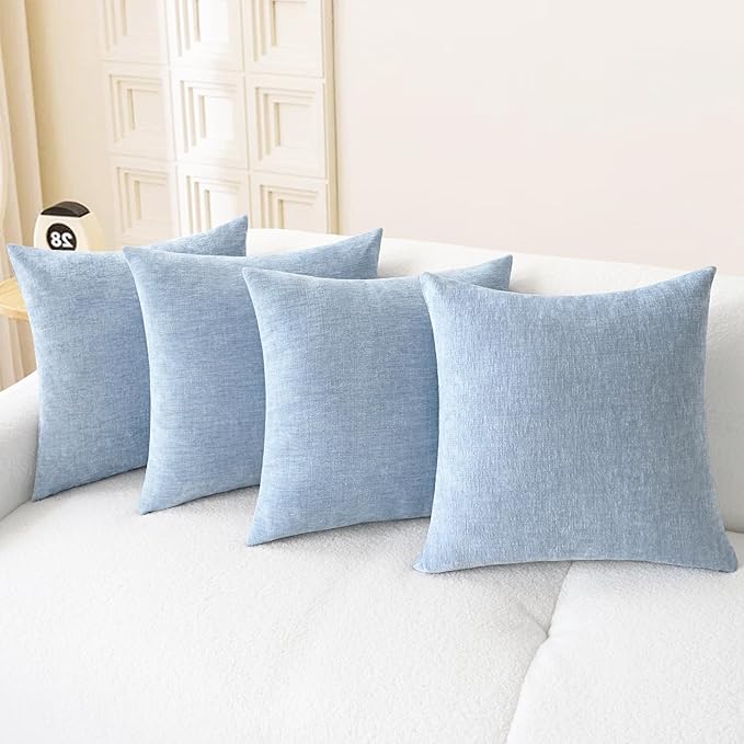 CaliTime Throw Pillow Covers Decorative 18 X 18 Inches Pack of 4 Cozy Chenille Cushion Cases for Couch Sofa Bed Living Room Home Baby Blue-Ruum Studio Home