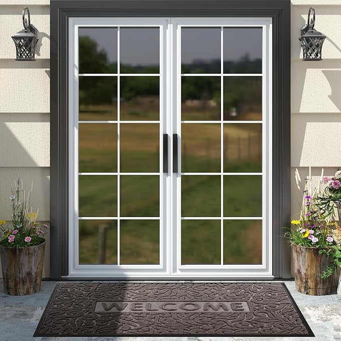 Yimobra Welcome Front Door Mat Outdoor, Heavy Duty Sturdy Non Slip Doormats, Rubber Backing, Low-Profile Entrance Rugs, Absorbent Resist Dirt, Easy Clean Patio Garage Floor Mats, 60X36 Inch, Brown-Ruum Studio Home