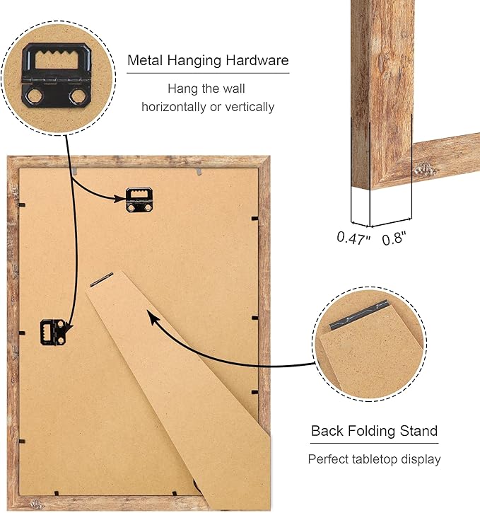 10x14 Picture Frame Set of 4, 10 x 14 Wood Photo Frames with Mat for 8x12 or 30x40cm Diamond Painting Art, Wooden Frame with Real Glass Cover for Wall and Tabletop Display,Brown-Ruum Studio Home