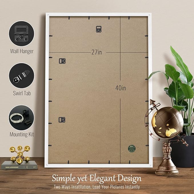 VCK 27x40 Solid Wood Poster Frames Set of 3, Exclusive Woodgrain White Picture Frame, Wall Mounting Hanging-Ruum Studio Home