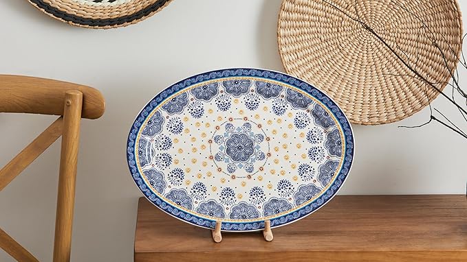 Bico Blue Talavera Ceramic 16 inch Oval Platter, Microwave & Dishwasher Safe-Ruum Studio Home
