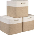 OIAHOMY 13 Kallax Inch Cube Storage Bins, 3-Pack Cotton Rope Woven Baskets for Organizing, Kallax Insert Storage Baskets for Shelves, Baby Nursery, Closet Organizer, 15*13*12.6IN, Brown & White-Ruum Studio Home