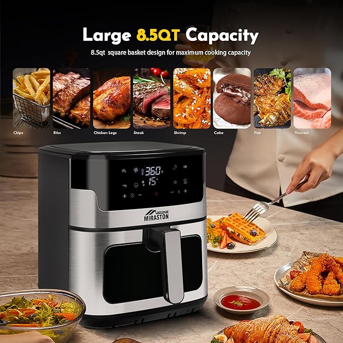 8.5QT Air Fryer, Family Size Digital Air Fryers, Nonstick Square Basket, Smart Touchscreen with 8-Preset, Air Frying, Reheat Leftovers, Party Food, Fast Cooking, Dishwasher-Safe, for Kitchen-Ruum Studio Home