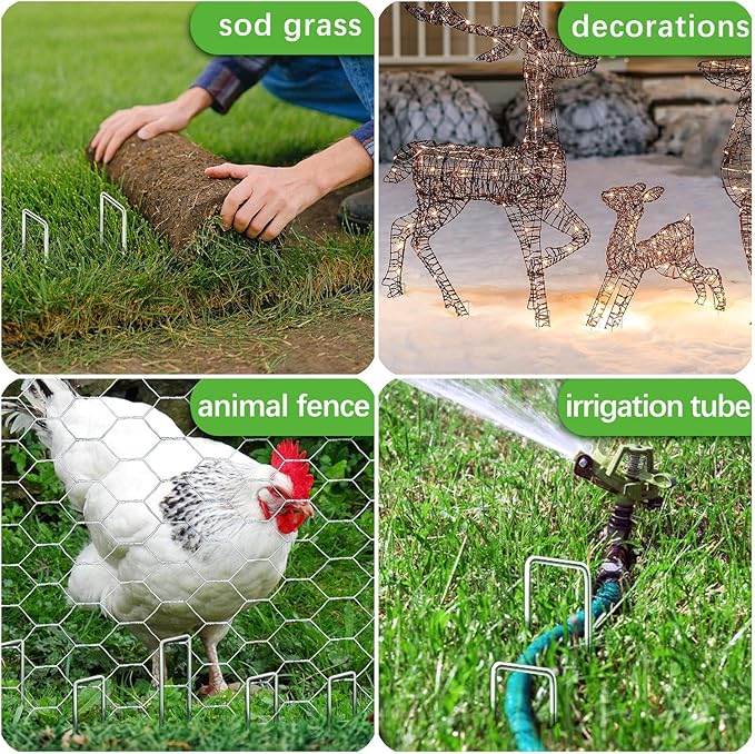 500 Pack Landscape Staples 6 Inch 11 Gauge Garden Stakes Galvanized Garden Staples Pins Anti-Rust Ground Stakes for Weed Barrier, Irrigation Tubing, Yard Lawn and Landscape Fabric-Ruum Studio Home
