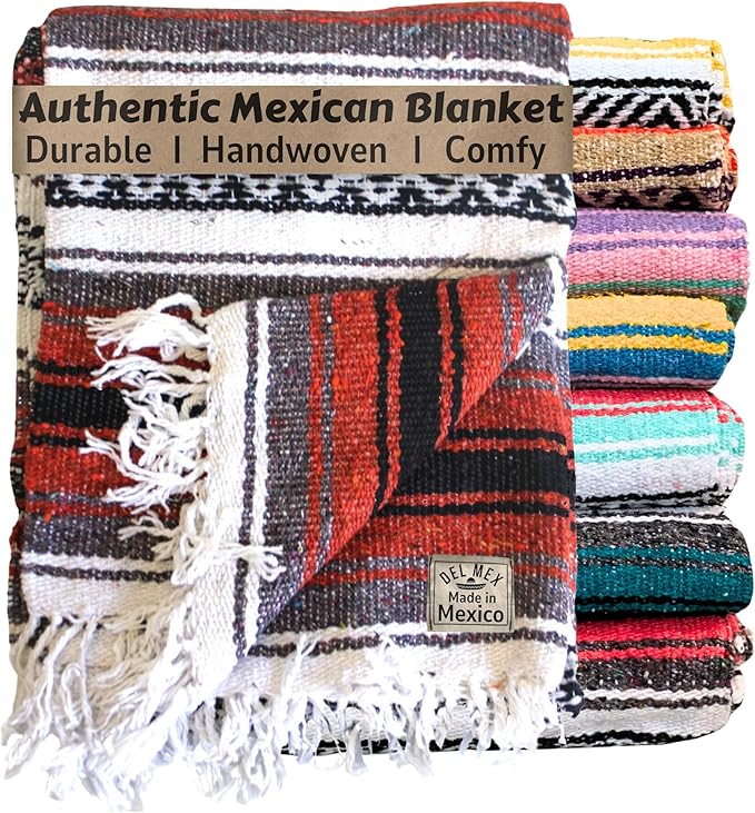 Del Mex Classic Mexican Blanket, Large Authentic Woven Falsa Throw (70"x50"), Artisan Southwest Décor for Beach, Yoga, Outdoors (Terracotta)-Ruum Studio Home