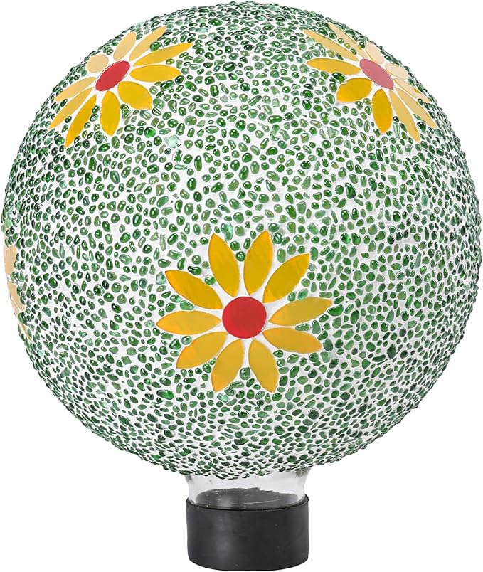 Gazing Ball 8 Inch Flower Glass Mosaic Garden Globe Outdoor Gazing Globe Yard Ornament for Garden Yard Home Lawn Outdoor Decoration Gift for Women (Not Solar Powered)-Ruum Studio Home