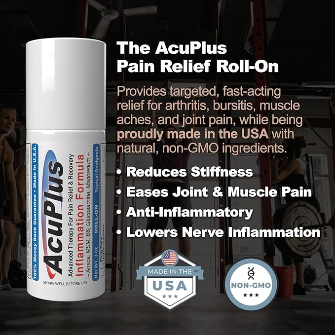 AcuPlus - Pain Relief Roll On - Topical Anti Inflammatory to Soothe Muscles & Joints - Arthritis Pain Reliever, Bursitis, Tendonitis Cream - TSA Compliant, Convenient Roll On - 3 fl. oz. (Pack of 3)-Ruum Studio Home