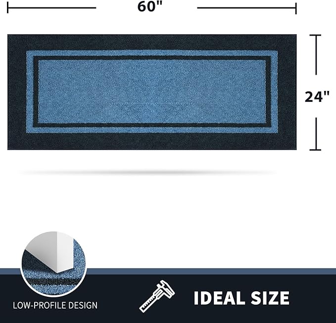 PURRUGS Dirt Trapping Door Mat 24" x 60", Non-Slip/Skid Machine Washable Entryway Rug, Shoes Scraper, Area Rug, Super Absorbent Welcome Mat for Muddy Wet Shoes and Paws, Light Blue & Navy-Ruum Studio Home