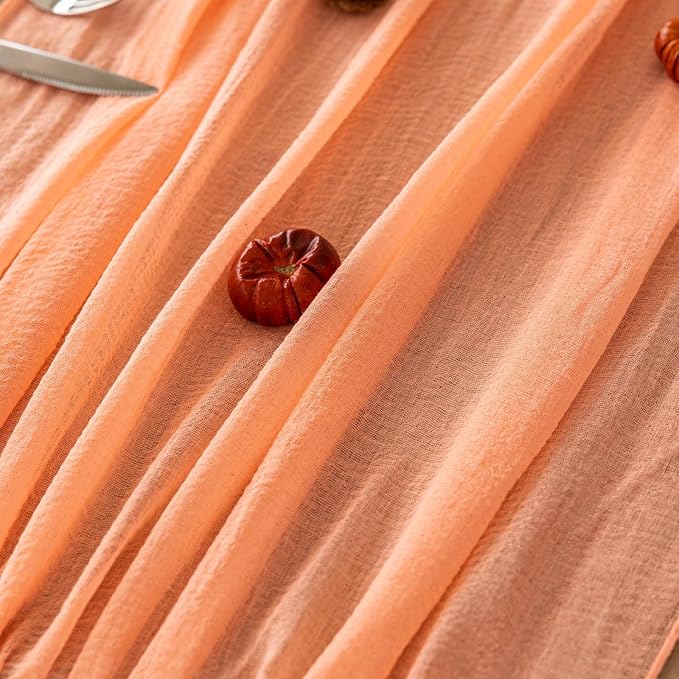 Fresh Salmon Cheesecloth Table Runner Peach Echo Gauze 120 Inch 10 FT Boho Cheese Cloth Table Runner for Wedding Baby Shower Bridal Shower Party Sheer Centerpiece Home Decorations-Ruum Studio Home
