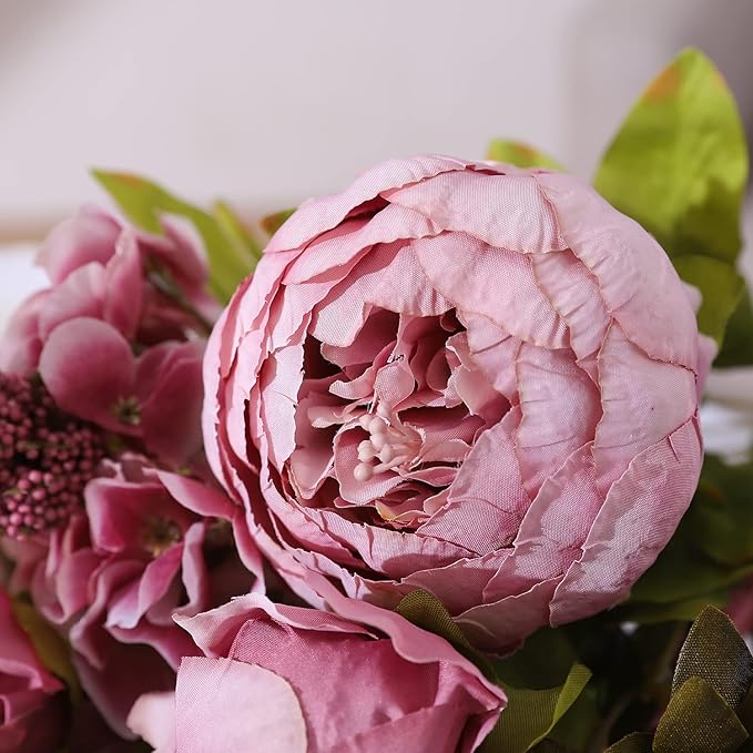 Duovlo Fake Flowers Vintage Artificial Peony Silk Flowers Wedding Home Decoration,Pack of 1 (Sweetened Bean)-Ruum Studio Home