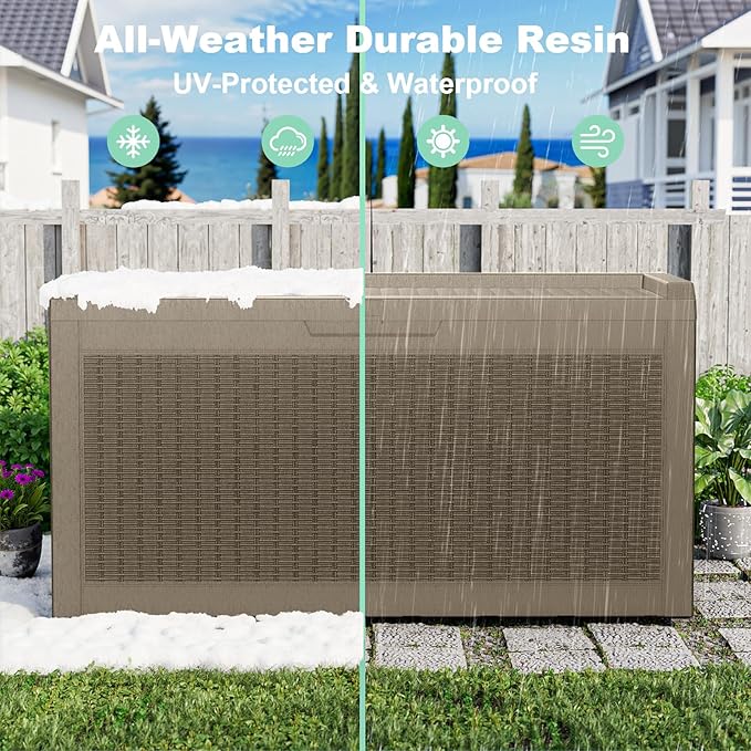 Vixzen 60 Gallon Outdoor Deck Box,Lockable Resin Waterproof Storage Box,UV Resistant,Weather Resistance,Outside Storage Bin for Gardening Tools,Pool Supplies,Gray-Ruum Studio Home