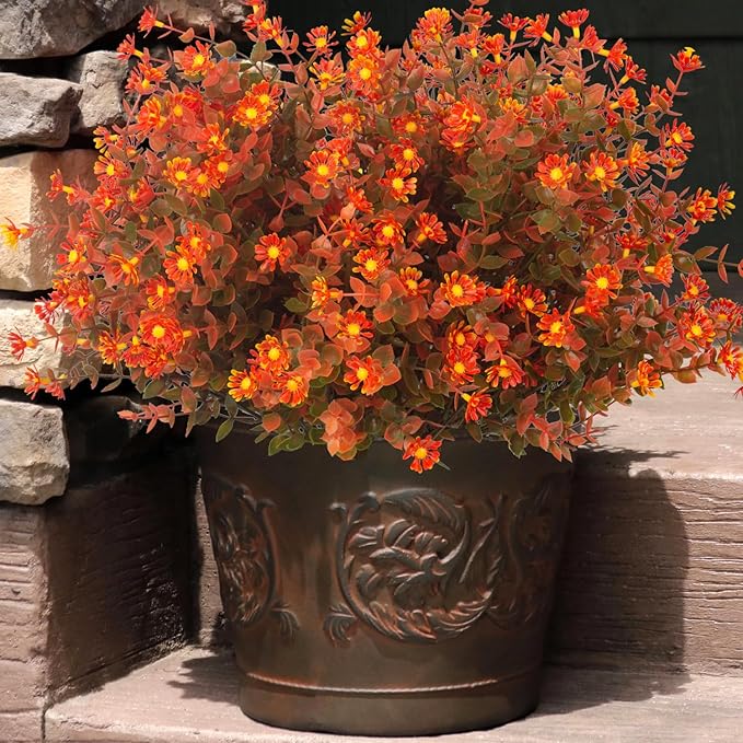 12 Bundles Artificial Fall Flowers No Fade Faux Autumn Plants, Fake Indoor Outdoor Greenery Decorations for Thanksgiving Christmas Wedding Party Home Garden Fireplace Décor (Fall Red)-Ruum Studio Home