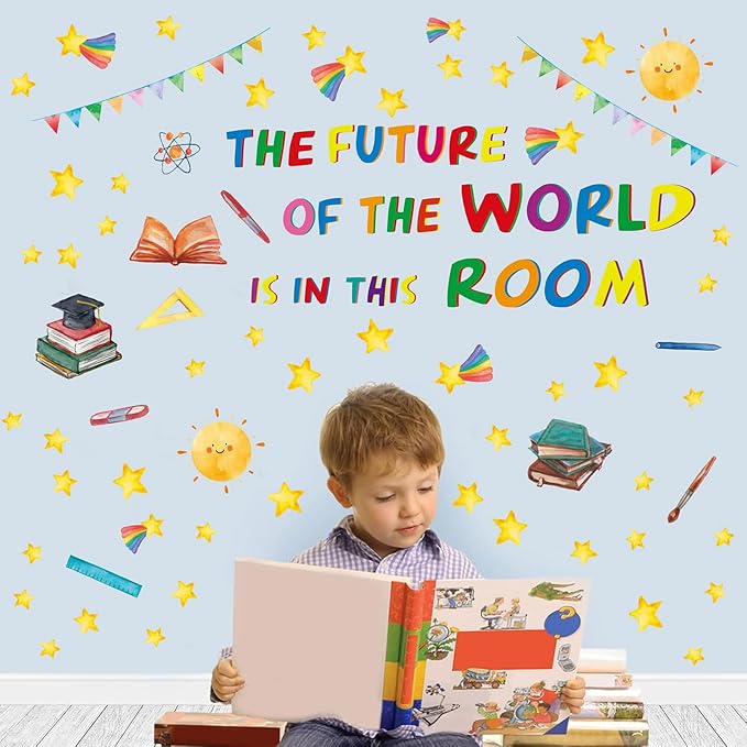 Colorful Inspirational Quote Wall Decals,The Future of The World is in This Room Stickers,Positive Classroom Wall Decals,Motivational Window Sticker for Classroom School Room Playroom Nursery-Ruum Studio Home
