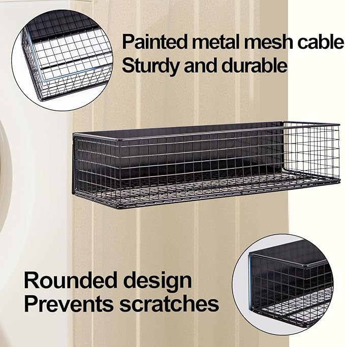 Magnetic Basket, Magnetic Shelf for Fridge,Magnetic Spice Rack Wire Mesh Magnetic organizer Holder Accessories for Office Kitchen Classroom Storage, Black-High, 13.77" x 5.11" x3.26"-Ruum Studio Home