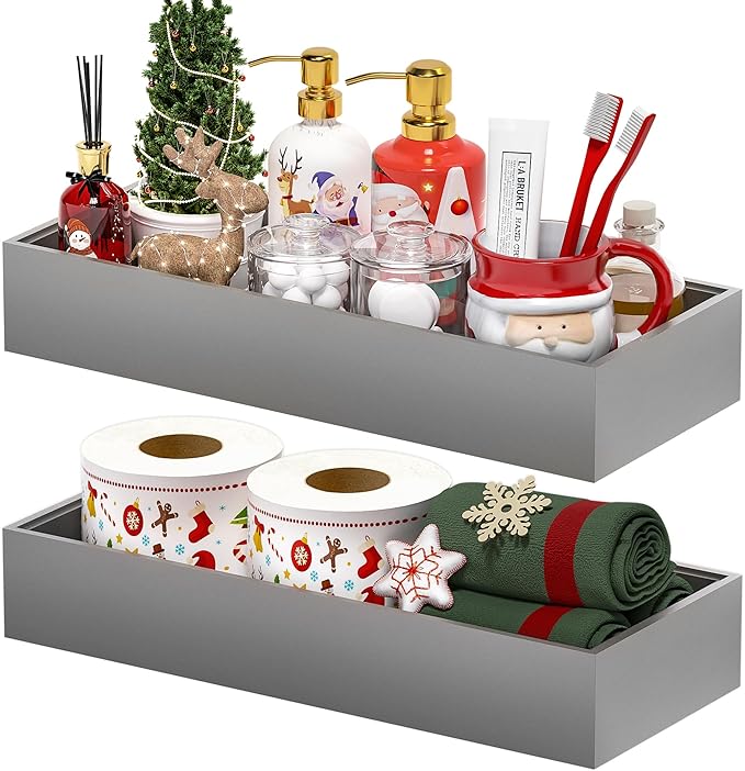 Kitchen Drawer Organizer Bins, Stackable Bamboo Drawer Organizer for Silverware, 2 Pcs Toilet Paper Basket Holder, Wood Bathroom Tray Countertop, Toilet Tank Tray Silver 15" x 6" x 2.5"-Ruum Studio Home