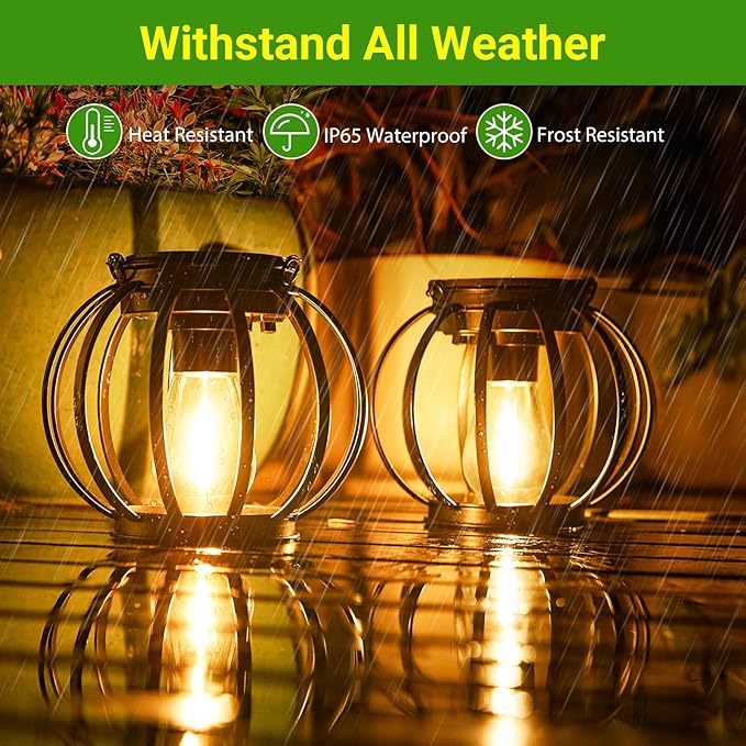 KOOPER Solar Lanterns Outdoor Waterproof, 4 Pack Upgraded Metal Hanging Solar Lights Outdoor Lanterns, Brighter Auto On/Off Outdoor Hanging Lantern for Yard Patio Pathway Porch Garden Decor-Ruum Studio Home